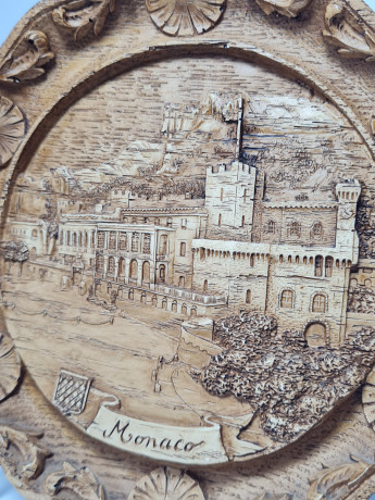 Деревянное панно, резная объемная картина "Монако", 15 x 2,5 см, Германия, 1950-60гг.