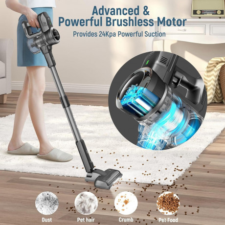 FABULETTA FABULETTA Akku-Hand-und Stielstaubsauger, 250,00 W, Beutellos, 24000Pa Akku Staubsauger,6-in-1 Leichter Kabelloser Staubsauger2500mAh Беспроводной ручной пылесос FABULETTA, 250,00 Вт, без мешка, пылесос с аккумулятором 24000 Па, легкий беспрово