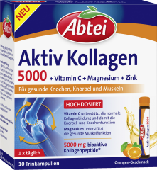 Abtei Aktiv Kollagen 5.000 Trinkampullen 10 Trinkampullen x 25 ml (250 ml), Abtei Питьевой коллаген 5000 мг с витаминами и минералами для хрящей, костей и мышц, 10 питьевых ампул × 25 мл (250 мл)