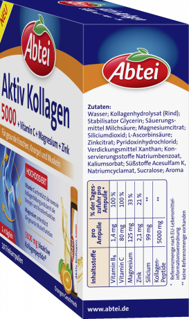 Abtei Aktiv Kollagen 5.000 Trinkampullen 10 Trinkampullen x 25 ml (250 ml), Abtei Питьевой коллаген 5000 мг с витаминами и минералами для хрящей, костей и мышц, 10 питьевых ампул × 25 мл (250 мл)