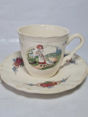 Две кофейные пары винтажные Sarreguemines &quot;Девочка с гусем&quot;, фарфор, Франция, 1960-70гг.