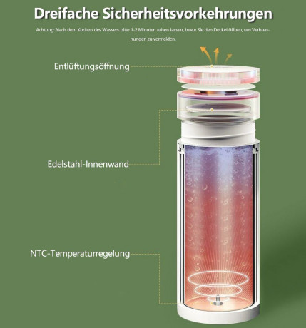 BUMHUM BUMHUM Reise-Wasserkocher Reise-Wasserkocher 300W Reise-Elektrisch-Wasserkocher, 500 ml Tragbarer Mini-Heizbecher, Thermobecher 316 Edelstahl-Liner Дорожный чайник BUMHUM Дорожный чайник, 300 Вт, дорожный электрический чайник, портативная мини-чаш