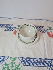 Arzborg Набор для супа с узором из зеленых листьев по краю ободка, диаметр 19 см, Германия, 1960-70гг.