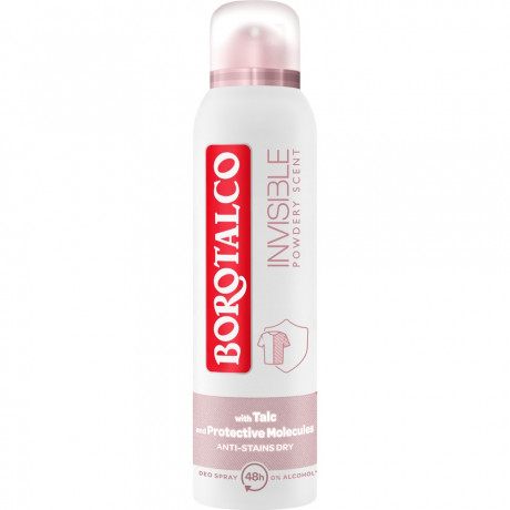 BOROTALCO Deospray Invisible Powdery Scent, 150 ml, Бороталко Дезодорант-спрей Невидимый Пудровый, без белых следов, 48ч защита, 150 мл