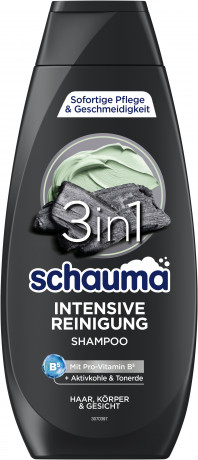 Schauma 3in1 Shampoo Intensive Reinigung, 400 ml, Schauma мужской шампунь-гель 3in1 Intensive Reinigung с активированным углём, глиной и провитамином B5 для волос, тела и лица, 400 мл