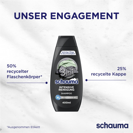 Schauma 3in1 Shampoo Intensive Reinigung, 400 ml, Schauma мужской шампунь-гель 3in1 Intensive Reinigung с активированным углём, глиной и провитамином B5 для волос, тела и лица, 400 мл