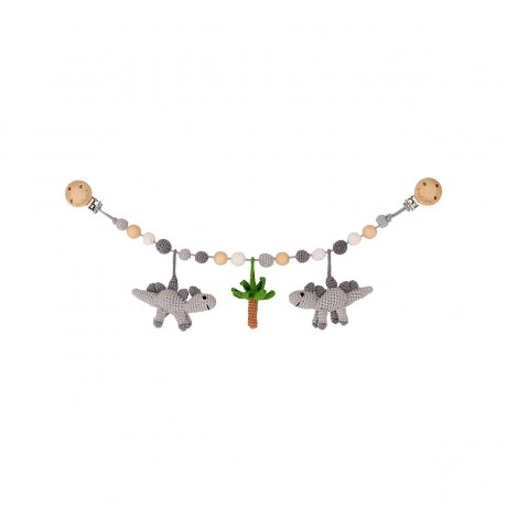 SindiBaba® Kinderwagenkette Dinosaurier DINO gehakelt mit Rasseln Цепочка для коляски динозавр ДИНО связана крючком с погремушками