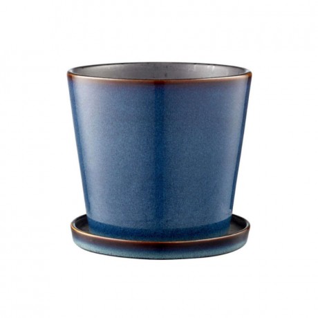 Bitz Bitz Gastro dark blue / black Blumentopf - Krautertopf mit Untertasse d: 14 cm / h: 12,5 cm Bitz Gastro темно-синий/черный цветочный горшок - горшок для трав с блюдцем d: 14 см / h: 12,5 см