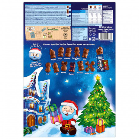 Smarties Adventskalender, Smarties большой адвент-календарь 2026 с 24 шоколадными фигурками и цветными драже, 193,9 г