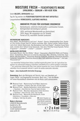 SANTE Moisture Fresh Feuchtigkeitsmaske, 8 ml, Санте Увлажняющая маска для лица Moisture Fresh, саше, 8 мл