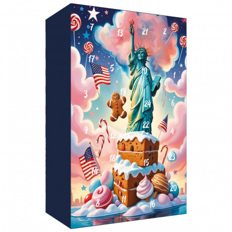 World of Sweets USA Adventskalender 2026 XL, Американский адвент-календарь 2026 USA XL со сладостями, снеками и напитками, 24 окошка, 2621,5 г