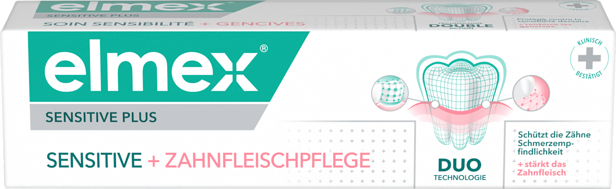 elmex Zahnpasta Sensitive Plus Zahnfleischpflege, 75 ml, Зубная паста Sensitive Plus для чувствительных зубов и ухода за дёснами с фторидом олова и фосфатом цинка, 75 мл
