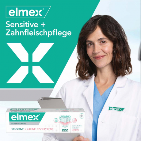 elmex Zahnpasta Sensitive Plus Zahnfleischpflege, 75 ml, Зубная паста Sensitive Plus для чувствительных зубов и ухода за дёснами с фторидом олова и фосфатом цинка, 75 мл
