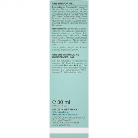 Logona Extra beruhigendes Feuchtigkeits-Serum mit Probiotika & naturlichem Hyaluron  Успокаивающая увлажняющая сыворотка с пробиотиками и натуральной гиалуроновой кислотой