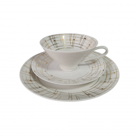 Чайное трио винтажное Kerze Symbol в бело-золотых оттенках, фарфор, Германия, 1960-70гг.