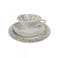 Чайное трио винтажное Kerze Symbol в бело-золотых оттенках, фарфор, Германия, 1960-70гг.