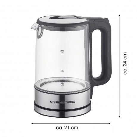 GOURMETmaxx GOURMETmaxx Wasserkocher Glas LED-Beleuchtung 1,7L Antikalkfilter, 1.7 l, 2200,00 W, automatischer Abschalter  Чайник GOURMETmaxx стеклянный со светодиодной подсветкой, фильтр от накипи 1,7 л, 1,7 л, 2200,00 Вт, автоматическое отклчение