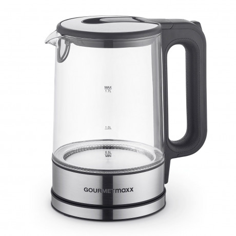 GOURMETmaxx GOURMETmaxx Wasserkocher Glas LED-Beleuchtung 1,7L Antikalkfilter, 1.7 l, 2200,00 W, automatischer Abschalter  Чайник GOURMETmaxx стеклянный со светодиодной подсветкой, фильтр от накипи 1,7 л, 1,7 л, 2200,00 Вт, автоматическое отклчение