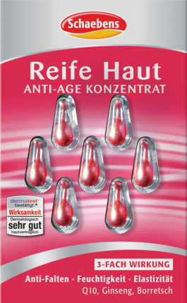 Schaebens Reife Haut 7st x 10packs, Концентрат для зрелой кожи с Q10, с экстрактом Корня Женьшеня и Эхиума, для уменьшения морщин, капсулы, 7 шт x 10 упаковок