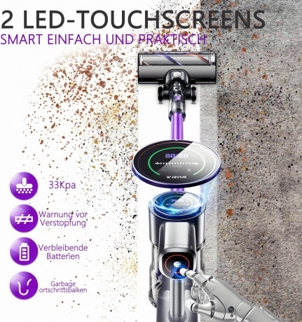 SMARTAI SMARTAI Akku-Hand-und Stielstaubsauger, 400,00 W, Beutellos, 2LEDs Handstaubsauger Staubsauger Kabellos 8-in-1Staubsauger Beutellos  Беспроводной ручной пылесос SMARTAI, 400,00 Вт, без мешка, ручной пылесос с 2 светодиодами, беспроводной пылесос 8