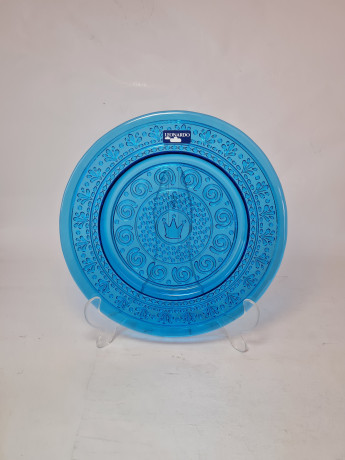 Декоративная тарелка винтажная Leonardo, синее стекло с растительным узором, 22,5 x 2 см, Германия, 1960-70гг.