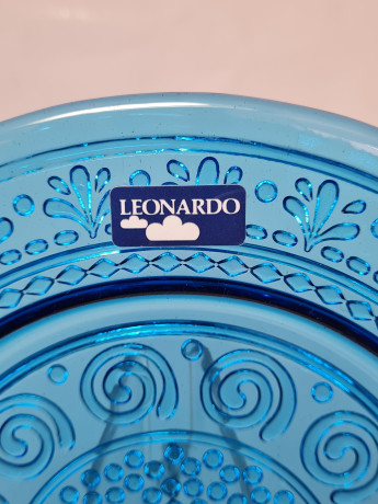 Декоративная тарелка винтажная Leonardo, синее стекло с растительным узором, 22,5 x 2 см, Германия, 1960-70гг.