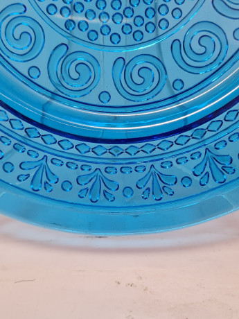 Декоративная тарелка винтажная Leonardo, синее стекло с растительным узором, 22,5 x 2 см, Германия, 1960-70гг.