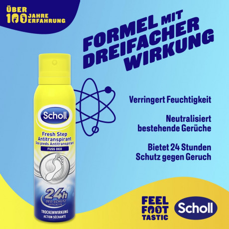SCHOLL Fresh Step Antitranspirant Fuss Deo, 150 ml, Шолль Антиперспирант для ног, защита от пота и запаха, 150 мл