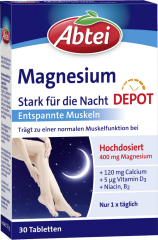 Abtei Magnesium 400 Stark fuer die Nacht Tabletten 30 Tabletten (52 g), Abtei Таблетки магния 400 мг с кальцием и витаминами для поддержки мышц, вечерний приём, 30 таблеток (52 г)