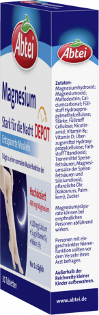 Abtei Magnesium 400 Stark fuer die Nacht Tabletten 30 Tabletten (52 g), Abtei Таблетки магния 400 мг с кальцием и витаминами для поддержки мышц, вечерний приём, 30 таблеток (52 г)