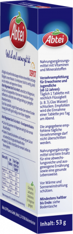 Abtei Magnesium 400 Stark fuer die Nacht Tabletten 30 Tabletten (52 g), Abtei Таблетки магния 400 мг с кальцием и витаминами для поддержки мышц, вечерний приём, 30 таблеток (52 г)