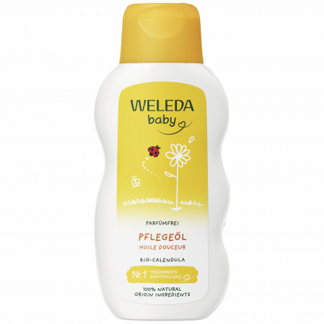 WELEDA BABY CALENDULA Pflegeoel Parfuemfrei, 200 ml, Детское масло с календулой без отдушки для ухода, очищения под подгузником и массажа, 200 мл