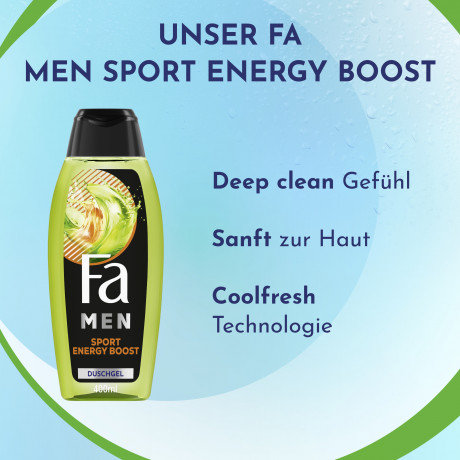 Fa Men Energy Boost 3in1 Duschgel 400 ml, Мужской гель для душа FA Energy Boost 3 в 1 с ароматом гуараны, 400 мл
