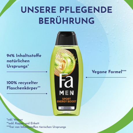 Fa Men Energy Boost 3in1 Duschgel 400 ml, Мужской гель для душа FA Energy Boost 3 в 1 с ароматом гуараны, 400 мл