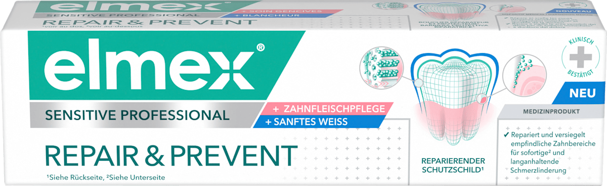 elmex Zahnpasta Sensitive Professional Repair & Prevent Sanftes Weiss, 75 ml, Зубная паста Sensitive Professional Repair & Prevent Sanftes Weiss с аргинином и цинком, 75 мл