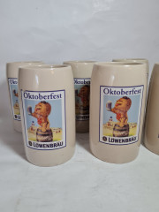 Немецкая пивная кружка винтажная Lowenbrau / Oktoberfest с изображением льва, керамика, 6 шт., 0.5 л, 15 см, Германия, 1970-80гг.