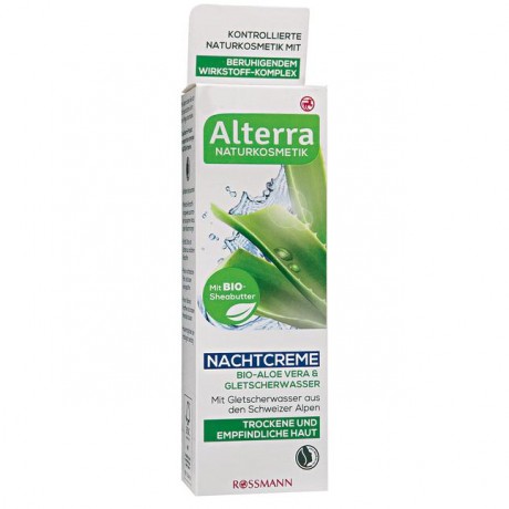 Alterra Nachtcreme Bio-Aloe Vera & Gletscherwasser Ночной крем Органическое Алоэ Вера и ледниковая вода для сухой и чувствительной кожи 50 г