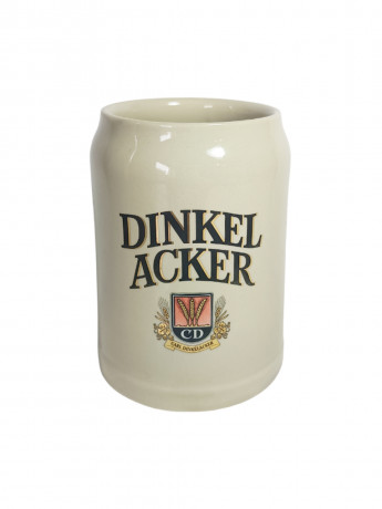 Немецкая пивная кружка винтажная Carl Dinkelacker / Rastal, в бежевых тонах, c черно-золотым логотипом, керамика, 0.5 л, 14 см, Германия, 1970-80гг.