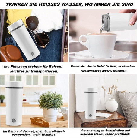 Lannister Lannister Reise-Wasserkocher Tragbarer elektrischer Reise-Wasserkocher elektrische Tasse/Flasche, 300,00 W, 304 Edelstahl Liner 400ml auslaufsicheres Design mit Tragegriff Gruner Lannister Travel Kettle Портативный электрический дорожный чайник