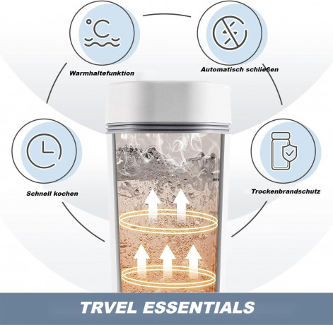 Lannister Lannister Reise-Wasserkocher Tragbarer elektrischer Reise-Wasserkocher elektrische Tasse/Flasche, 300,00 W, 304 Edelstahl Liner 400ml auslaufsicheres Design mit Tragegriff Gruner Lannister Travel Kettle Портативный электрический дорожный чайник