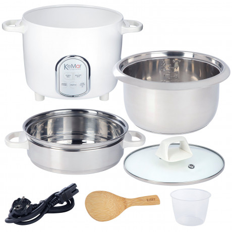 KeMar Kitchenware KeMar Kitchenware Reiskocher KRC-175, 500 W, Edelstahltopf, Glasdeckel, Edelstahl Dampfeinsatz, 5 Programme  KeMar Kitchenware рисоварка KRC-175, 500 Вт, кастрюля из нержавеющей стали, стеклянная крышка, паровая вставка из нержавеющей ст