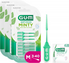 GUM SOFT-PICKS MINTY Interdentalreiniger M, 3 x 40, Межзубные ёршики, зубочистки для зубов с мятным вкусом, очистка межзубных промежутков, мягкие резиновые щетинки, уход за деснами Набор 120 шт (3 х 40)