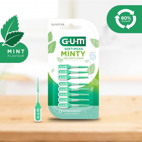 GUM SOFT-PICKS MINTY Interdentalreiniger M, 3 x 40, Межзубные ёршики, зубочистки для зубов с мятным вкусом, очистка межзубных промежутков, мягкие резиновые щетинки, уход за деснами Набор 120 шт (3 х 40)