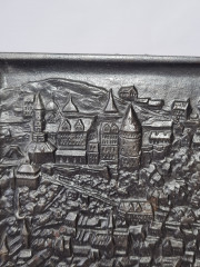 Декоративное панно винтажное MAG Geislingen/Stg, металлическое панно с объемным рельефным изображением г.Гейдельберг, 15,5 x 11,5 см, Германия, 1970-80гг.