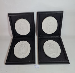 Набор картин винтажных Meissen, Thalia, керамика в деревянной раме, отлиты по оригинальным формам Дж.Дж.Кендлера, 4 шт., 23 x 19,5 см, Германия, 1981 г.