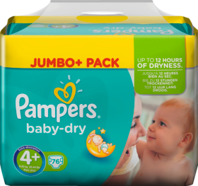 Pampers Baby-Dry Подгузники Размер 4+ Maxi plus 9-20 kg Jumbo+ Pack, 76 шт