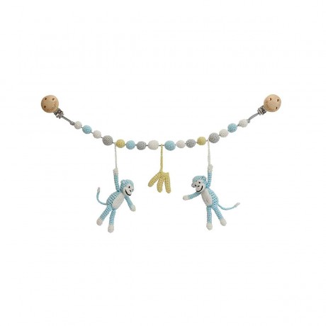 SindiBaba® Kinderwagenkette Affe CHARLIE gehakelt mit Rasseln Обезьянка-цепочка для коляски CHARLIE связана крючком с погремушками.