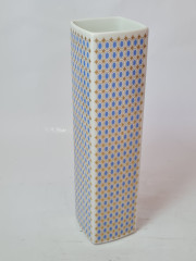 Ваза винтажная H&amp;G Selb / Heirich Bavaria  вытянутой формы, с необычным голубо-золотистым узором, фарфор, 23 см, Германия, 1960-70гг.