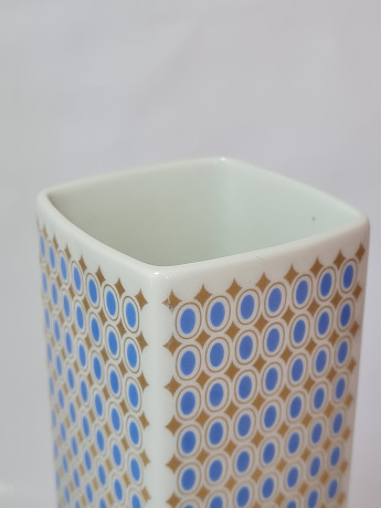 Ваза винтажная H&G Selb / Heirich Bavaria вытянутой формы, с необычным голубо-золотистым узором, фарфор, 23 см, Германия, 1960-70гг.