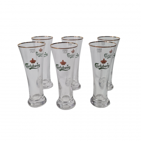 Бокалы пивные винтажные Carlsberg / Sahm, стекло, 0.2 л, 6 шт., 19 см, Германия, 1960-70гг.